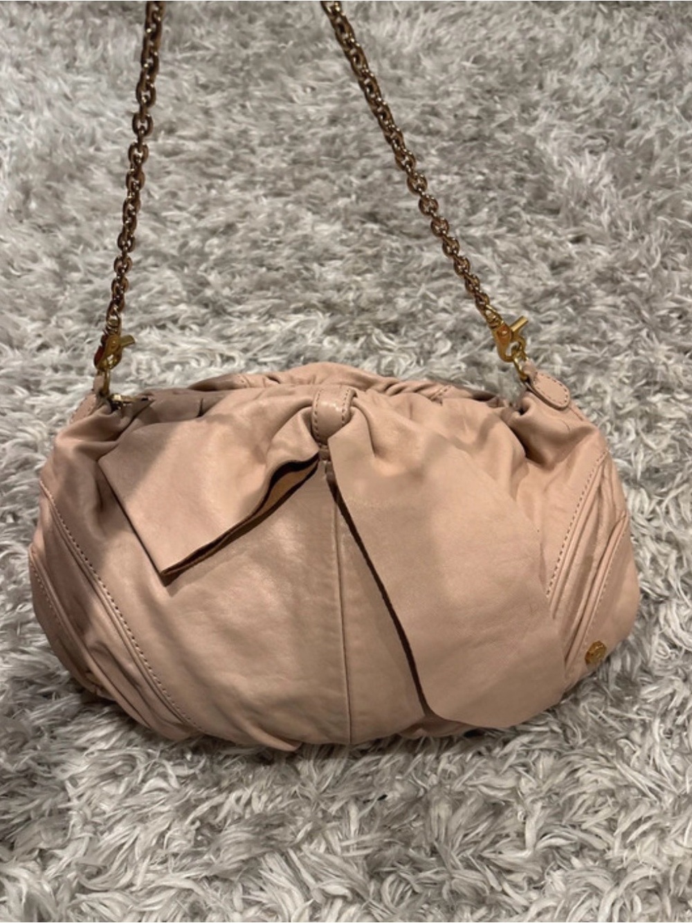 Vintage Bill Blass Bow-Accent Ruched Leather Shoulder Bag